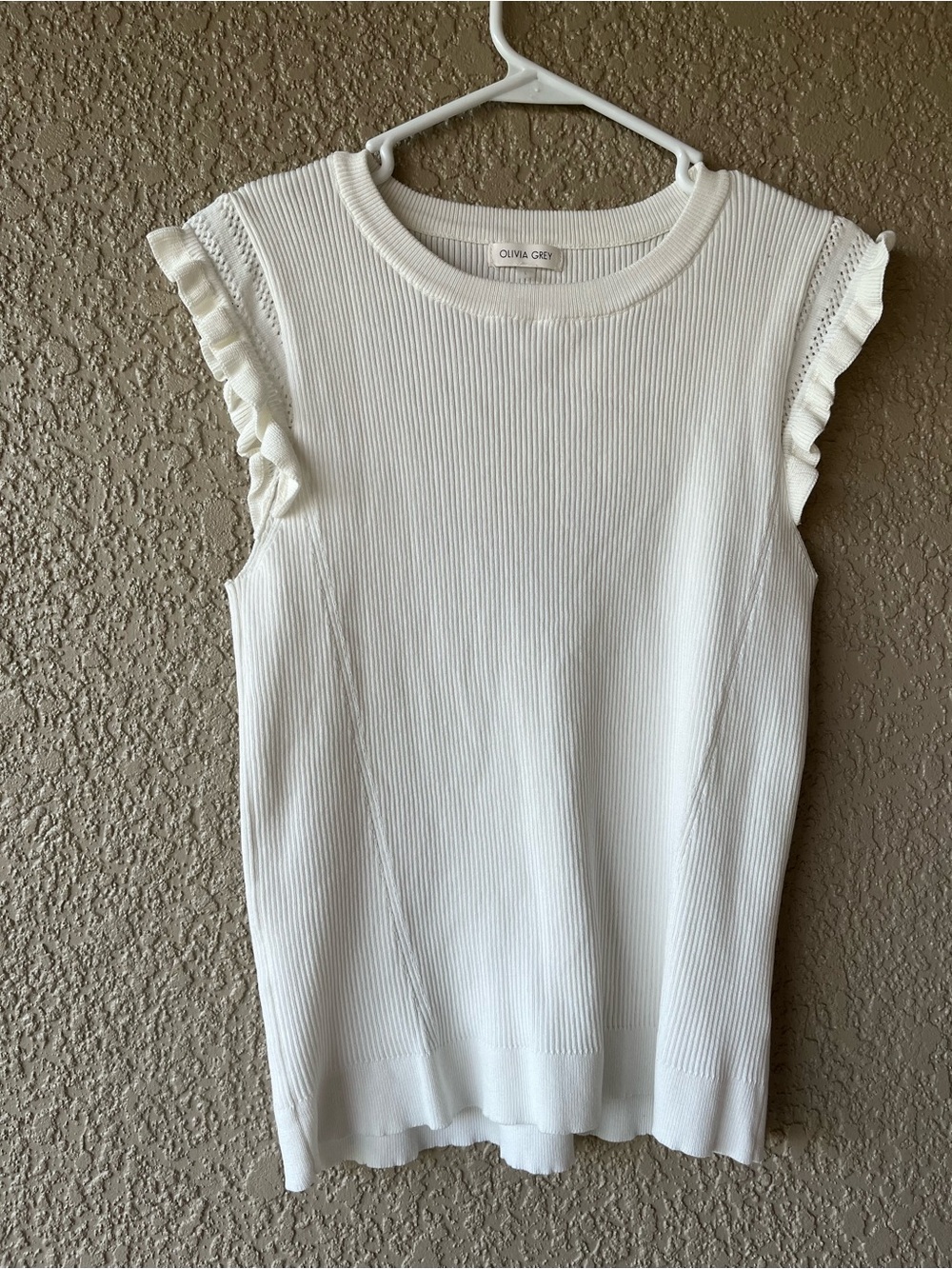Olivia Grey White Ruffle Sleeve Knit Top